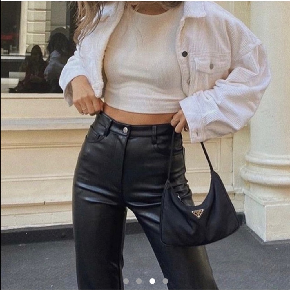 BCBGMaxAzria Vintage Y2K Women's 100% Leather Black Straight Leg Pants- Size 4